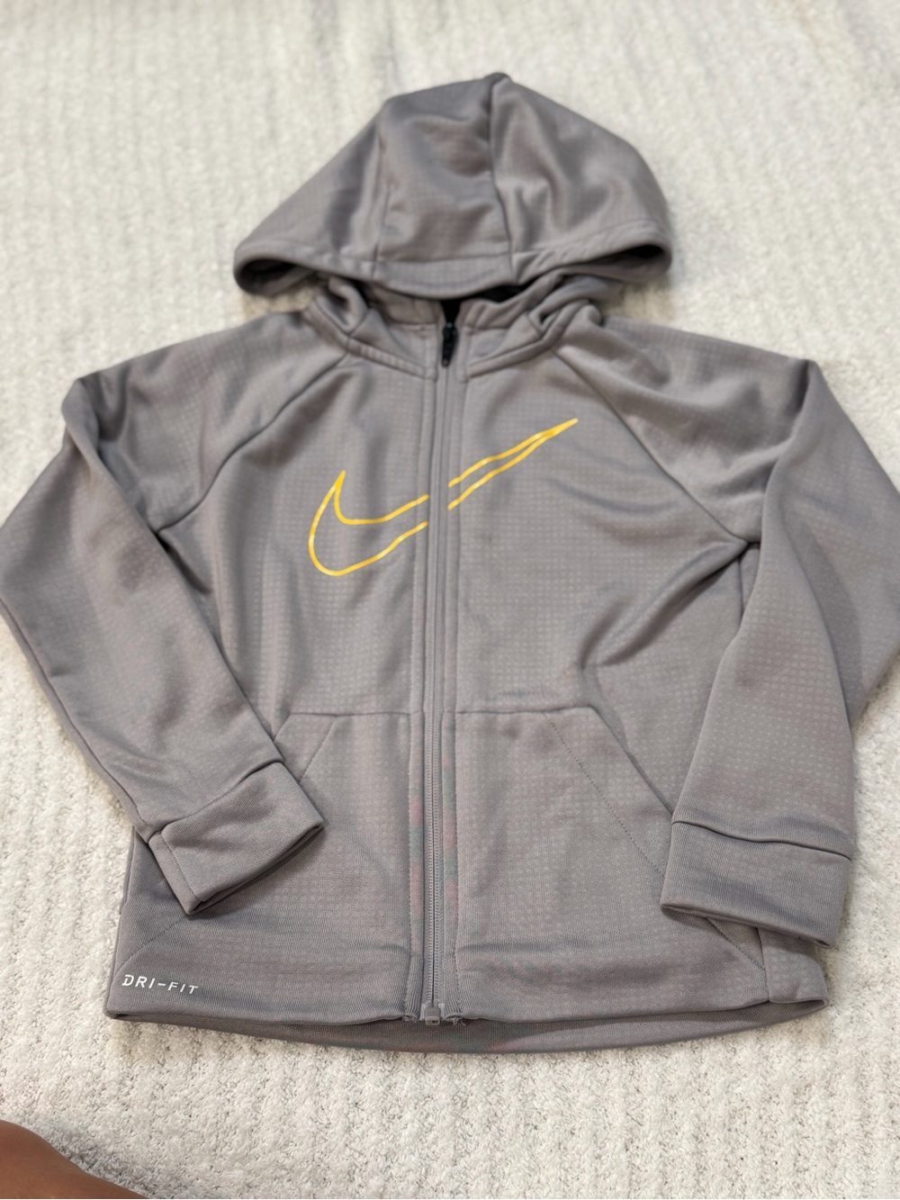 Nike Kids' Gray Dri-FIT Full-Zip Hoodie with Yellow Swoosh